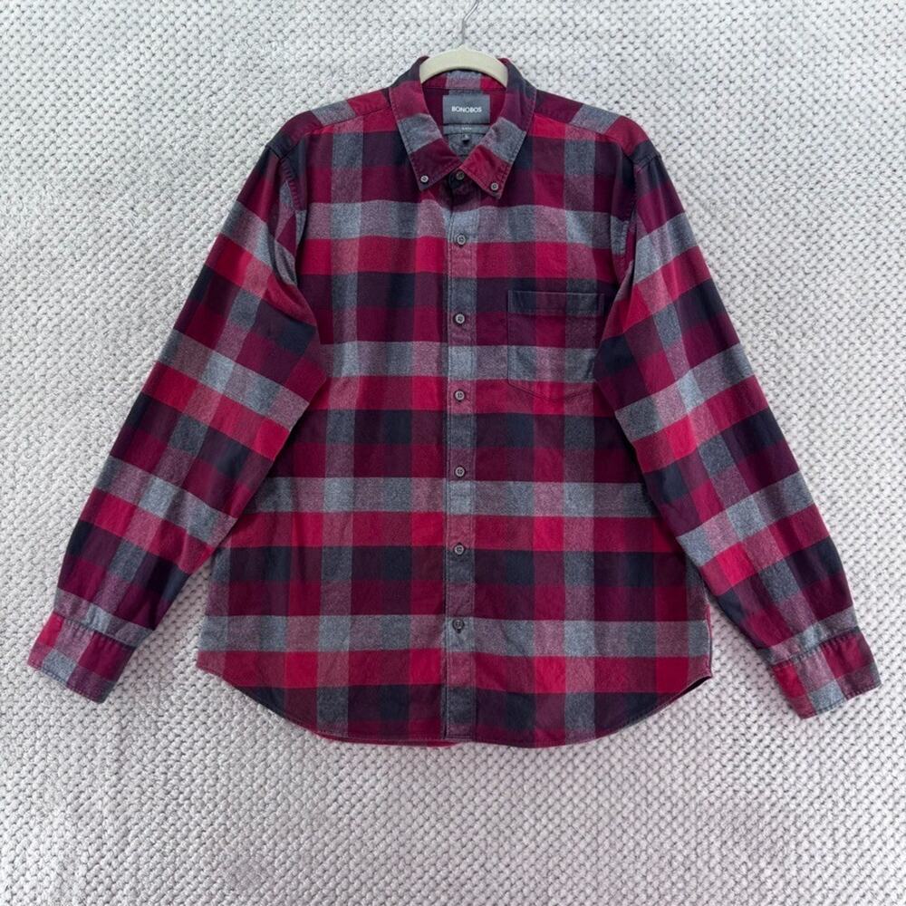 Bonobos Shirt Mens XL Red Buffalo Plaid Flannel Slim Fit Button Down Long Sleeve